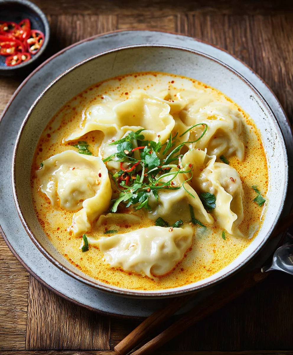 Thai Coconut Curry Beef Dumpling Soup-Flavorful & Easy