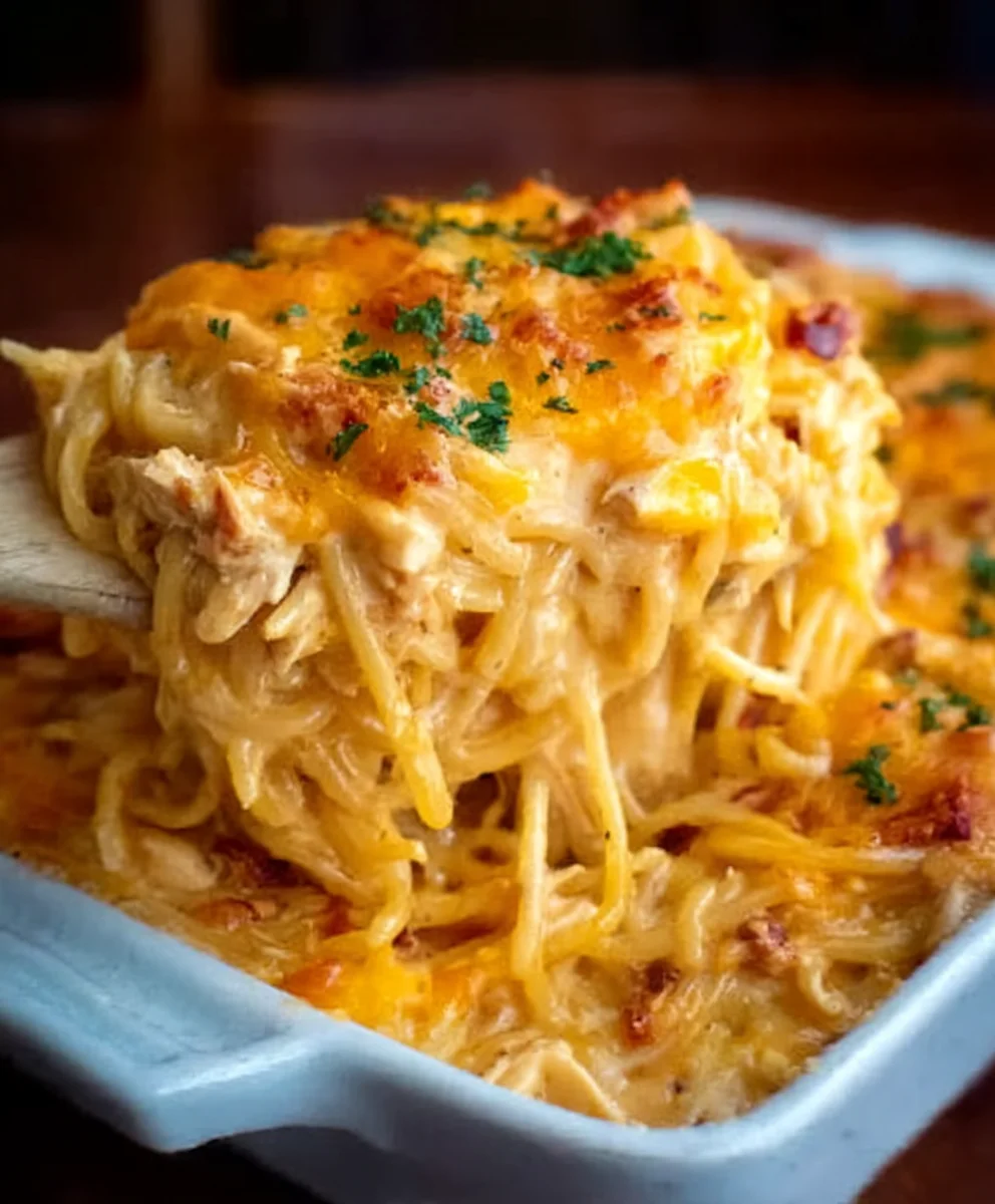 Spicy Southern Cheesy Chicken Spaghetti Casserole