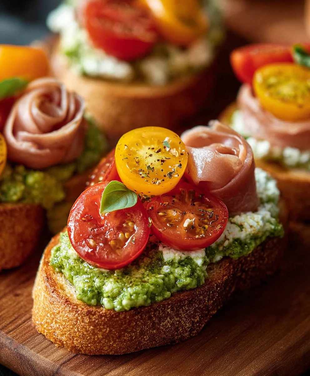 Tomato Crostini Pesto Ricotta- Easy Appetizer