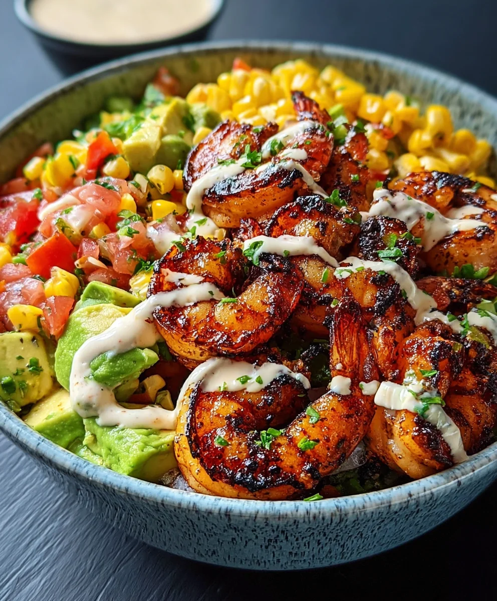 Grilled Shrimp Bowl Recipe-Healthy Avocado Corn Salsa