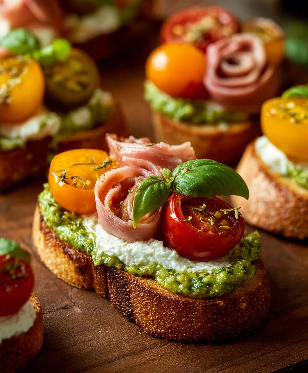 Tomato Crostini Pesto Ricotta- Easy Appetizer