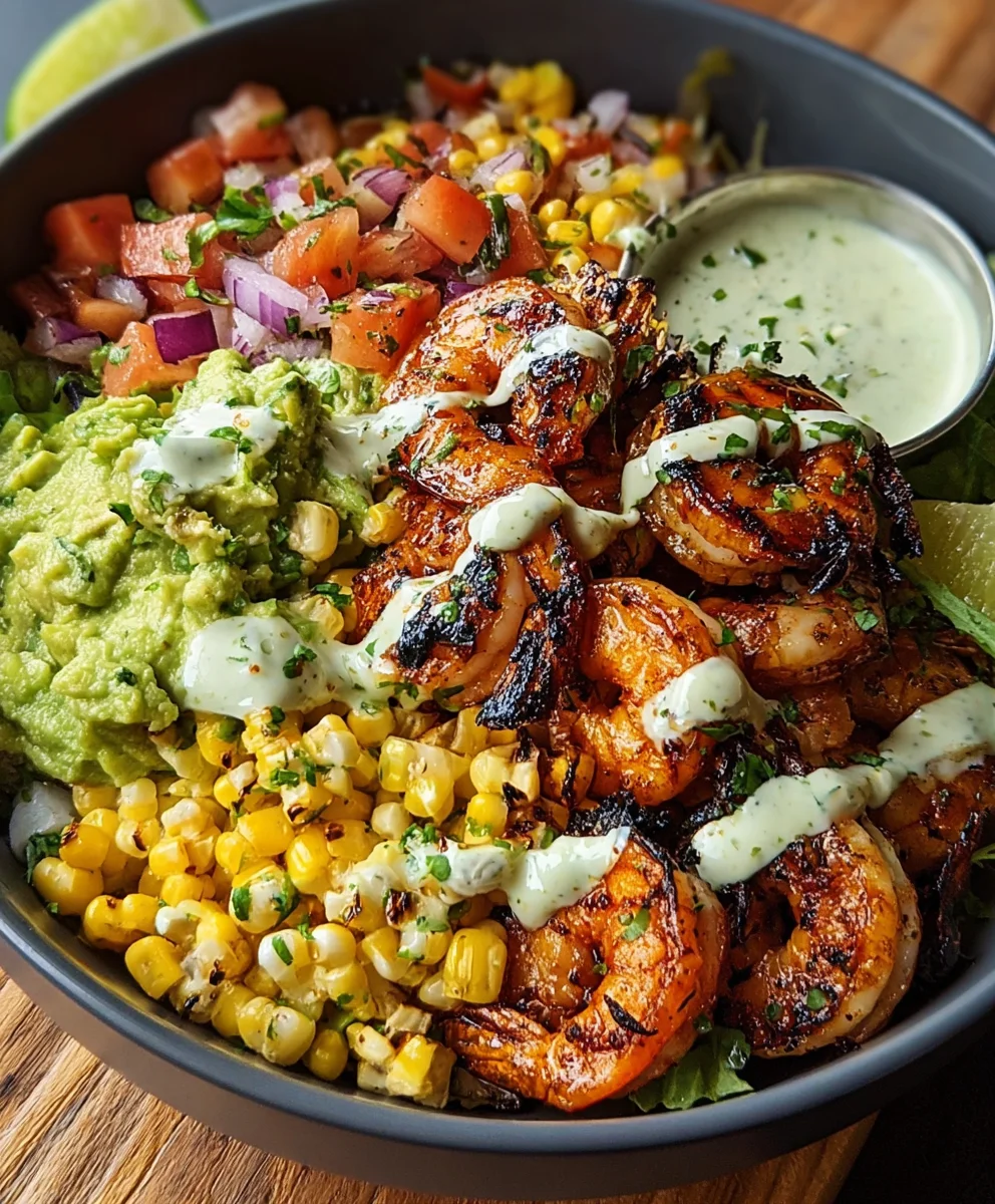 Grilled Shrimp Bowl Recipe-Healthy Avocado Corn Salsa