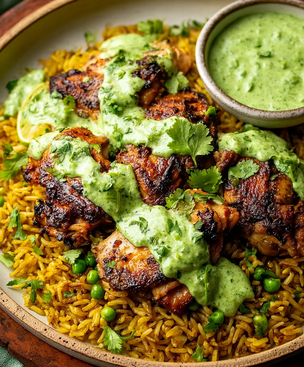 Peruvian Chicken-Rice-Green Sauce-Best Recipe