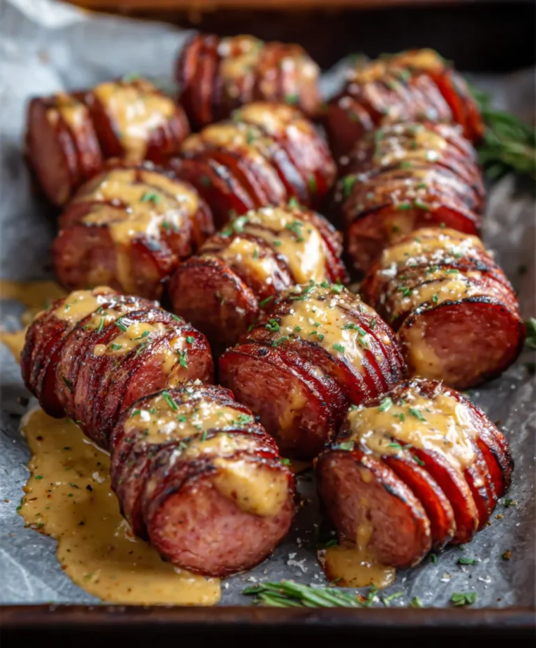 Mustard Hasselback Beef Sausage Bites – Easy Appetizer