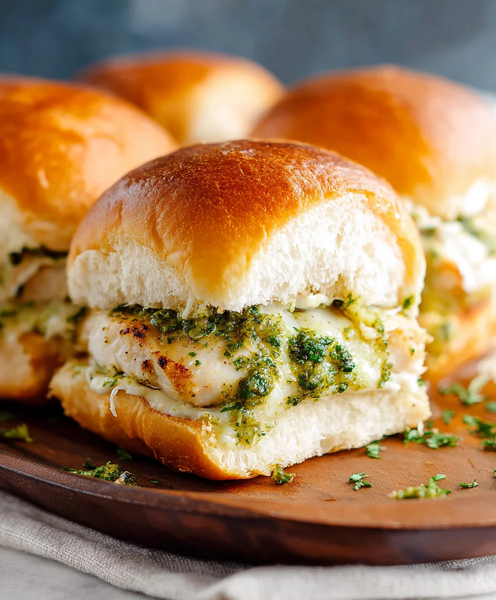 Cheesy Garlic Pesto Chicken Sliders - Easy & Flavorful