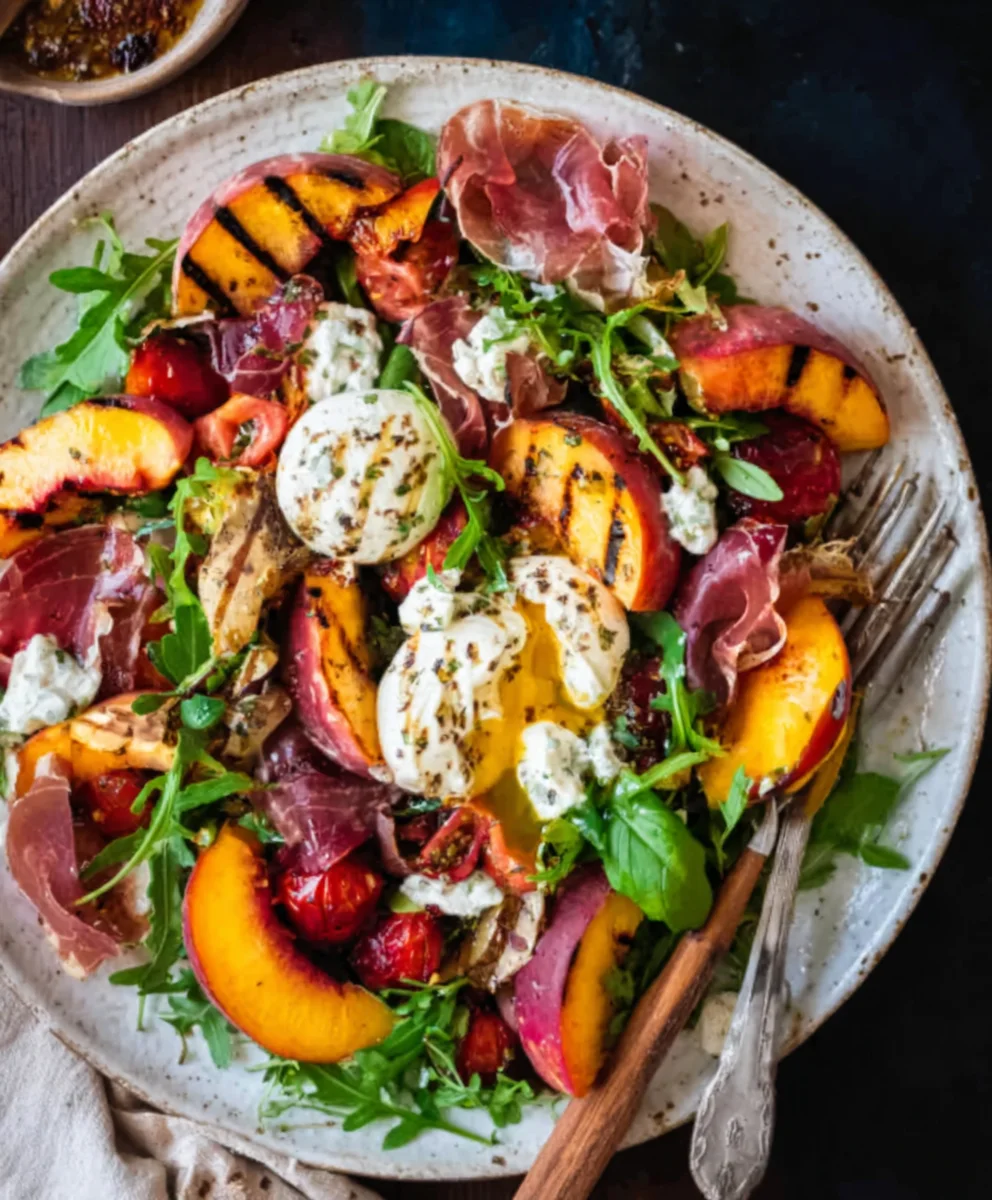 Grilled Nectarine Burrata Beef Beef Prosciutto Salad Recipe