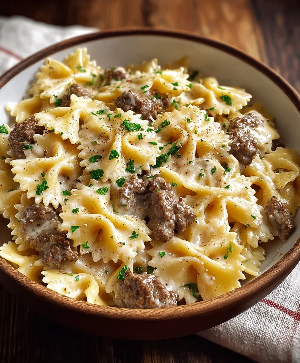 Easy Beef Bowtie Pasta Alfredo Recipe