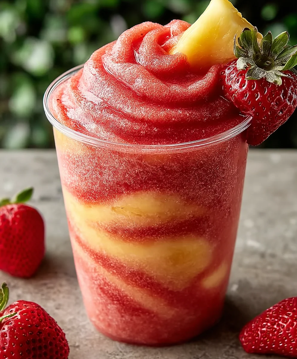 Pineapple Strawberry Swirl Slushie-Refreshing Drink
