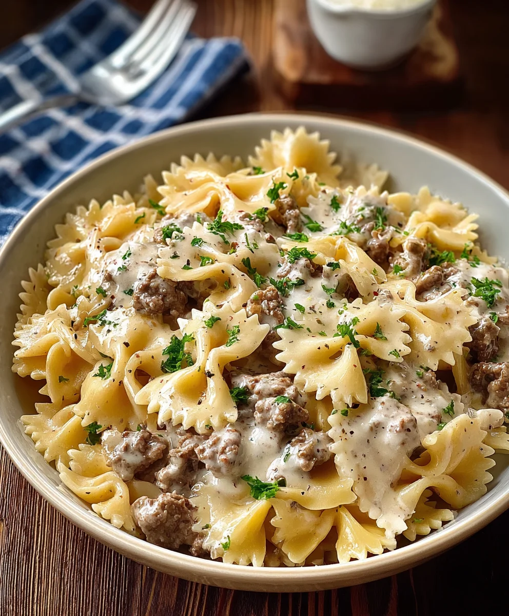 Easy Beef Bowtie Pasta Alfredo Recipe