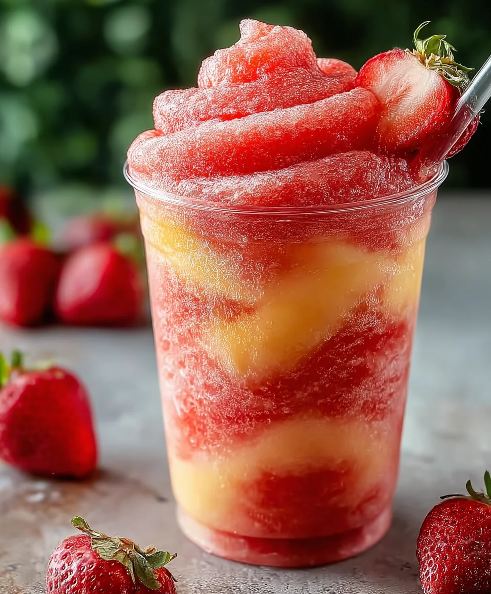 Pineapple Strawberry Swirl Slushie-Refreshing Drink