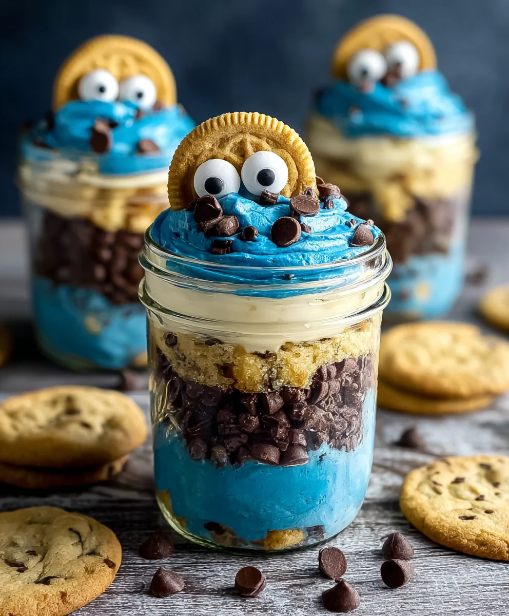 Cookie Monster Cake Jars-Fun Blue Dessert Treat