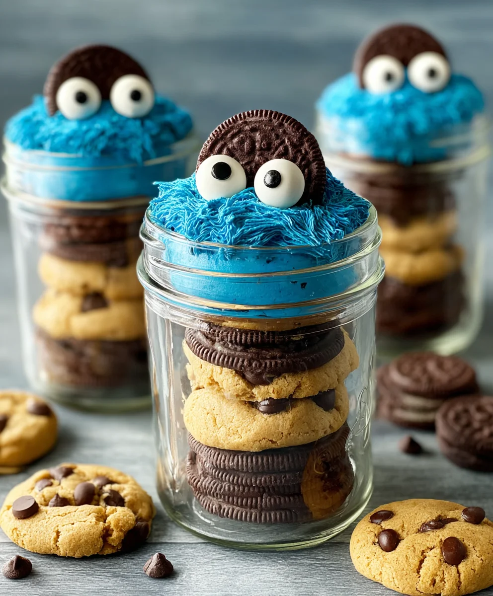 Cookie Monster Cake Jars-Fun Blue Dessert Treat