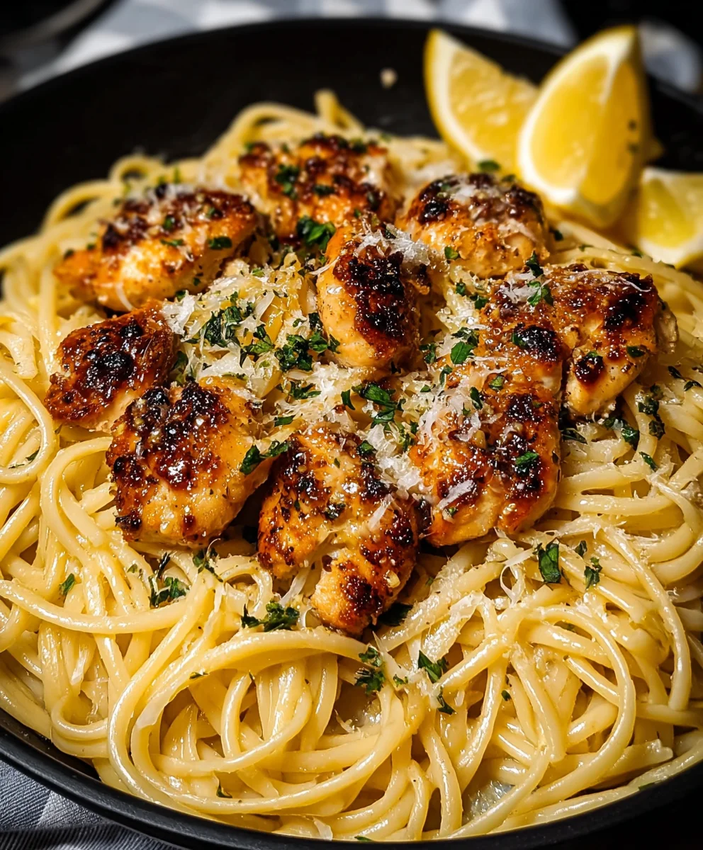 Lemon Garlic Butter Chicken Parmesan Linguine