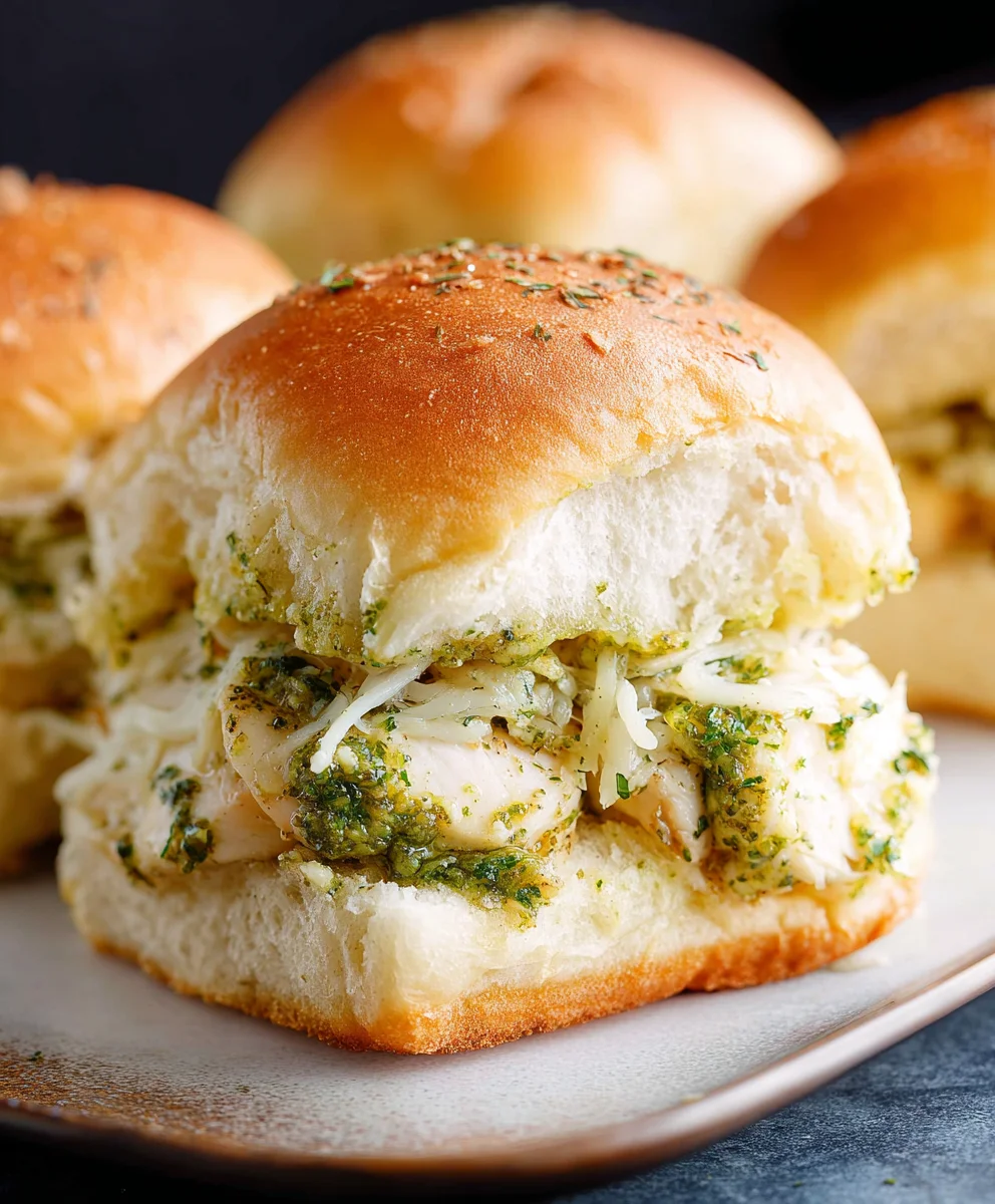Cheesy Garlic Pesto Chicken Sliders - Easy & Flavorful
