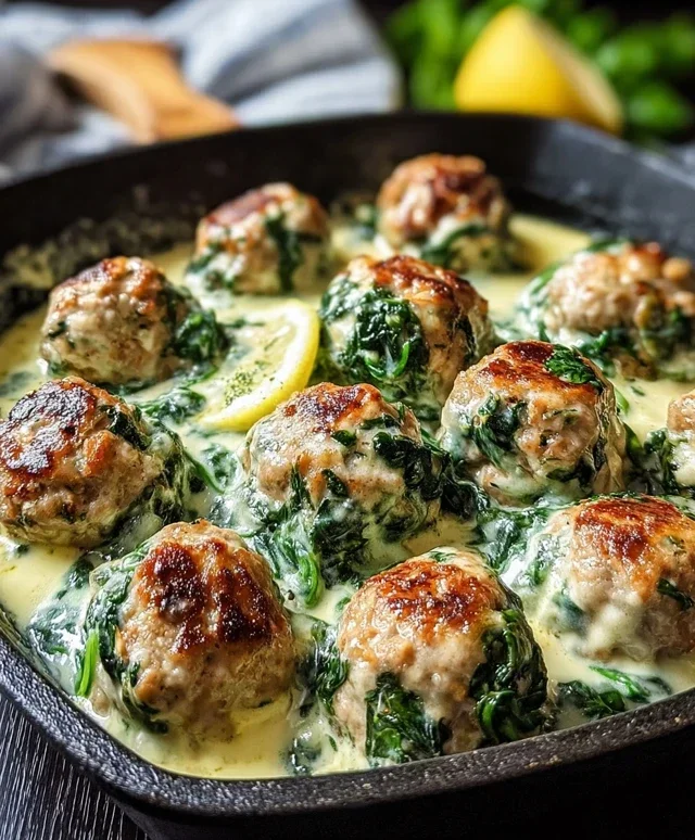Southern Style Baked Chicken Ricotta Meatballs with Spinach Alfredo