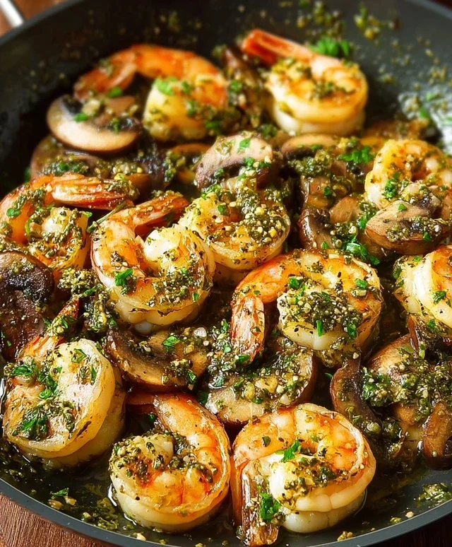 Pesto Shrimp with Mushrooms