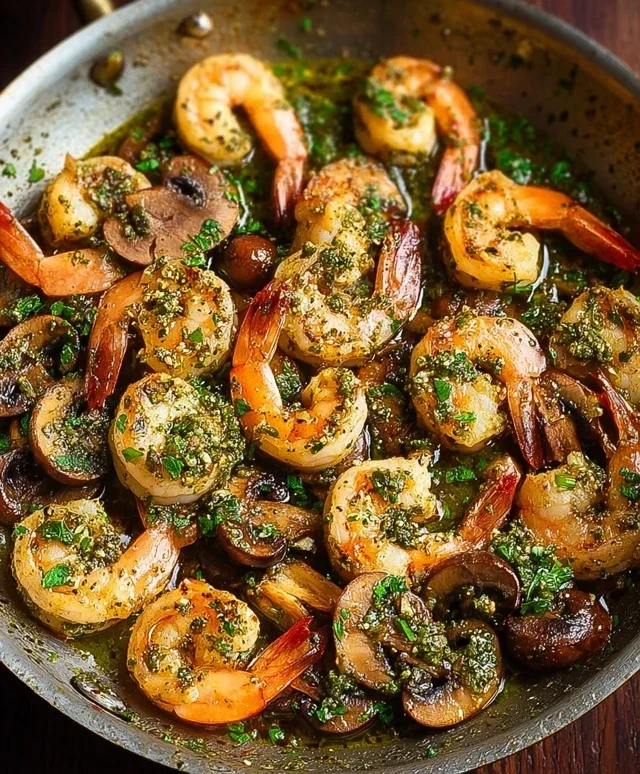 Pesto Shrimp with Mushrooms