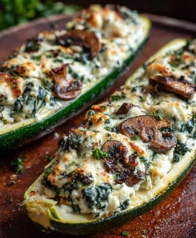 Spinach, Mushroom, and Ricotta Stuffed Zucchini Boats Recipe